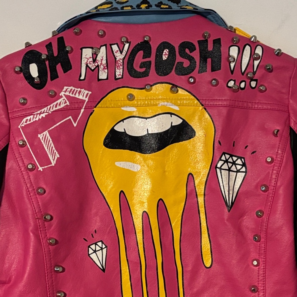 Women’s Red Fox Colorful Studded Leather Jacket Sz. M - Picture 7 of 8